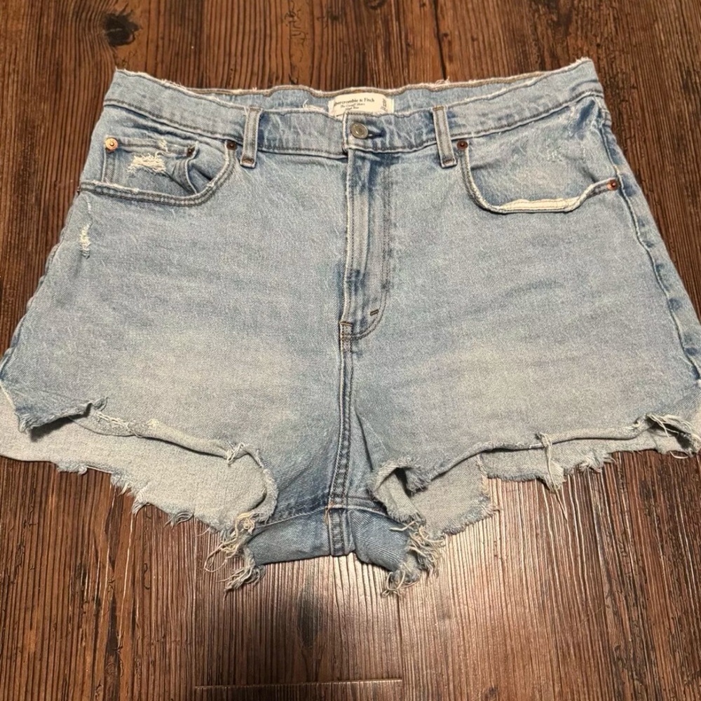 Abercrombie & Fitch Light Blue Cut-Off Shorts Sz 14 (32) Curve Short High Rise.